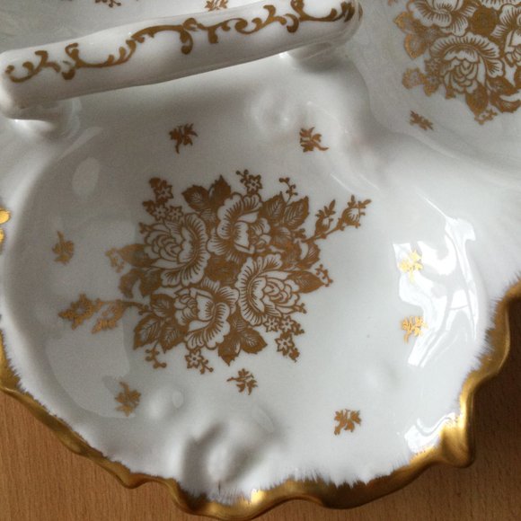 Hand painted Porcelain de France three section serving plate handled gold floral - Picture 4 of 7